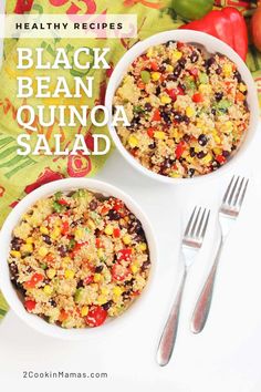 two bowls filled with black bean quinoa salad