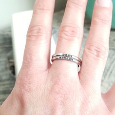 Personalized Stacking Ring Tiny 2mm Name Ring Hand by CMKreations Name Rings, Mother Rings, Stainless Steel Rings, Stackable Rings, Stacking Rings, Personalized Custom, Hand Stamped, My Style