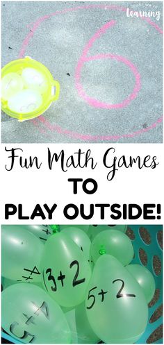 some balloons that have numbers on them and the words fun math games to play outside