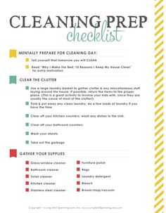 the cleaning checklist is shown in red, yellow and green stripes on a white background