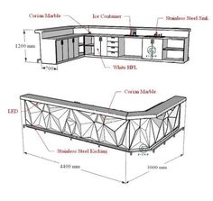 an image of a kitchen with measurements for the top and bottom cabinets on it's sides