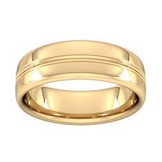 a yellow gold wedding ring on a white background