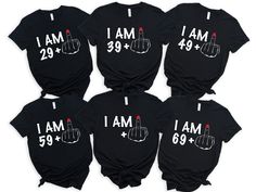 "Celebrate your 30th, 40th, 50th, and 60th birthday in style with our custom \"i am 29, 39, 49, 59 plus middle finger shirt.\" This hilarious and eye-catching tee is the perfect addition to your birthday party attire. Made from high-quality materials, this shirt is comfortable to wear and will definitely make a statement. Whether you are looking for a funny birthday gift or a personalized birthday tee, this middle finger shirt is sure to impress. Show the world that age is just a number and that you are proud to be \"29, 39, 49, 59 plus.\" Don't miss out on the chance to own this unique and custom 30th, 40th, 50th, and 60th birthday shirt. Order yours today and let your personality shine with our \"i am 29, 39, 49, 59 plus middle finger shirt.\" * High quality and super soft, comfortable s Black Casual Top For Anniversary, Casual Black Top For Anniversary, Black Short Sleeve Top For Anniversary, Customizable Black Party Tops, Customizable Black Party Top, Customizable Black Top For Party, Birthday Party Shirts, 40th Birthday Shirts, Party Attire