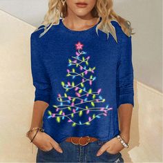 Buy Inexpensive Tops at Lilicloth.com online store, SPU: 1W617TO97B169, Color: Black Blue Gray Rose Red, Activity:Daily, Edition type:Regular Fit. Plus Size Christmas Tops, Christmas Tree Print, Tree Light, Christmas Tops, Bohemian Print, Long Sleeve Tops Casual, Casual Clothes, Tree Print, Christmas Women