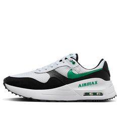 Nike Air Max SYSTM 'White Black Stadium Green' DM9537-105 White Nike Air Max Sports Shoes Breathable, White Nike Air Max Breathable For Sports, White Breathable Nike Air Max For Sports, Nike Air Max White Breathable Running Shoes, White Nike Air Max For Light Sports, Nike Air Max White For Light Sports, White Nike Air Max With Air Cushioning, White Nike Air Max For Running, White Nike Air Max With Dynamic Cushioning