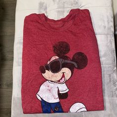 Brand Nee Never Worn Mickey Graphic T Shirt Trendy Red Shirt With Screen Print, Casual Red Shirt With Screen Print, Red Crew Neck Graphic Tee Shirt, Red Graphic Tee Shirt With Crew Neck, Casual Red Shirt With Graphic Print, Disney Shirts, Shirt Color, Graphic T Shirt, Colorful Shirts