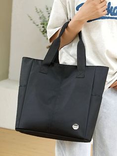 Bag For Love - Minimalist Oxford Tote Bag  - Women Tote Bags Minimalist Black Bag With Large Capacity, Simple Black Rectangular Bag, Square Black Bag With Pockets, Simple Large Capacity Black Bag, Black Square Bag With Pockets, Black Square Bags With Pockets, Minimalist Black Solid Color Bag, Black Large Capacity Simple Shoulder Bag, Minimalist Black Bag With Zipper Pocket