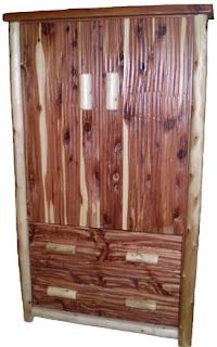 a wooden armoire with two drawers on each side