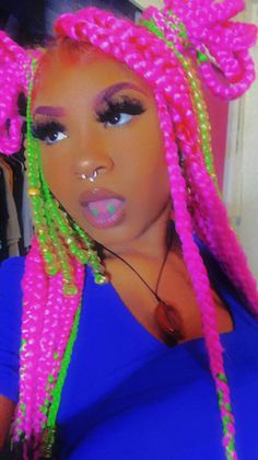 Hot Pink And Black Braids, Pink Braids Aesthetic, Pink Hair Black Women Braids, Pink Dreads Black Women, Pink And Black Dreads Black Women, Exotic Hairstyles, Hollywood Hair, Hair Inspo Color, Cute Black