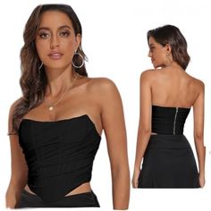 Brand New! Women's Vintage Strapless Open Back Boned Mesh Bustier Zip Back Corset Bodyshaper Crop Top. 92% Polyester, 8% Spandex. Elegant Corset With Built-in Bra Crop Top, Fitted Tube Top With Built-in Bra For Night Out, Elegant Summer Tube Top For Club, Strapless Corset With Built-in Bra For Night Out, Trendy Party Corset With Built-in Bra, Backless Tube Top For Party, Backless Party Tube Top, Elegant Club Tube Top With Built-in Bra, Trendy Backless Tube Top For Night Out