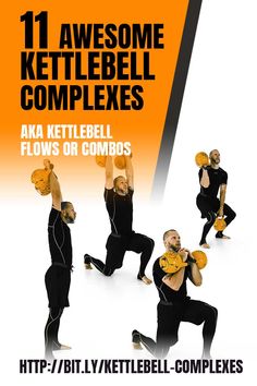 an advertisement for the 11 awesome kettlebell complees show, featuring two men in black