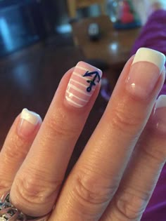 Fingers  anchor Nautical French Tip Nails, Anchor Nails Designs, Classy Cruise Nails, Nails With Anchor Design, Cruise Ship Nails, Blue Anchor Nails, Sailor Nails, Anchor Nail Art