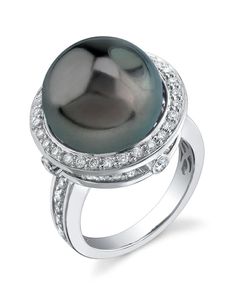 Tahitian South Sea Pearl & Diamond Bella Ring Luxury Silver Tahitian Pearl Ring, Formal White Gold Rings With Tahitian Pearl, Formal White Gold Tahitian Pearl Rings, White Gold Tahitian Pearl Rings For Formal Occasions, Elegant White Gold Tahitian Pearl Ring, Fine Jewelry Tahitian Pearl Ring, Fine Jewelry Tahitian Pearl Ring With Diamond Accents, Elegant Tahitian Pearl Ring With Diamond Accents, Tahitian Pearl Ring With Diamond Accents