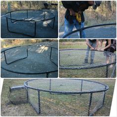 there are four different pictures of a trampoline