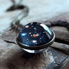 a necklace with an image of the solar system on it