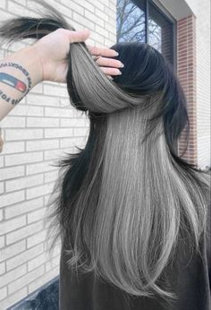 Radiant Grey: Short Silver Hairdos, Modern Trends Platinum Silver Peekaboo Hair, Peekaboo Ash Gray, Black Hair Grey Peekaboo, Peekaboo Hair Color Gray, Black Hair Grey Underneath, Black And Silver Peekaboo Hair, Balayage Hair Grey Ash Blonde Silver Ombre, Gray Hair Underneath, Grey Underneath Hair