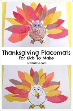 two turkeys made out of paper with the words thanksgiving placemats for kids to make