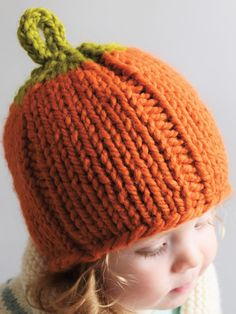 New Knitting Patterns - Chunky Pumpkin Hat Knit Pattern Knit Pumpkin Hat, Pumpkin Hat Pattern, Hat Knit Pattern, Halloween Knitting Patterns, Halloween Knitting, Crochet Capelet, Pumpkin Craft, Halloween Hat, Hat Knitting Pattern