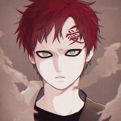 an anime character with red hair and green eyes