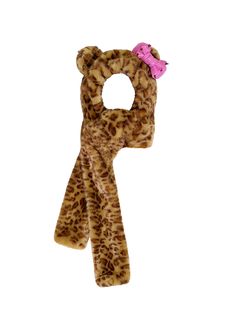 The price is for a hat only, others are not included. Digital Lookbook, Hat With Scarf, Leopard Hat, Ribbon Scarf, Bow Scarf, Leopard Print Bow, Animal Hats, Hooded Scarf, Scarf Hat