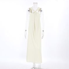 Women's 2024 Sexy Halter Holiday Beach Dress Long Beige Maxi Dresses Chic Sleeveless Backless Dress For Beach Season, Chic Backless Maxi Dress For Beach Season, Vacation Backless Maxi Dress, Spring Vacation Sleeveless Dress In Solid Color, Beige Backless Dresses For Beach Season, Elegant Backless Dress For Beach Vacation, Beige Solid Color Maxi Dress For Party, Solid Color Beachwear Dresses For Day Out, Elegant Solid Color Mini Dress For Vacation