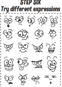 an image of different expressions drawn on paper with text that says it's ok try different expressions