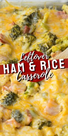 a casserole dish with ham and broccoli in it