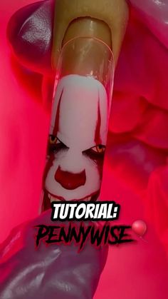 Pennywise Nails Acrylic, Penny Wise Nail Art, Pennywise Nails Designs, Joker Inspired Nails, It Nails Halloween, Penny Wise Nails, Terrifier Nails, Halloween Nails It, Pennywise Nail Art