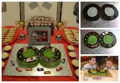 a collage of pictures with cakes, cookies and cupcakes on the table