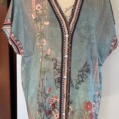 Beautiful Lightweight Boho Style Multicolored All Over Design Size Xxl Short Sleeve Women’s Blouse. New With Tags. Measures 23.5” Pit To Pit, 27”!Top To Bottom. Colorful Bohemian V-neck Blouse, Bohemian Embroidered Blouse With 3/4 Sleeves, Bohemian Multicolor Embroidered V-neck Top, Bohemian Blouse With 3/4 Sleeve Floral Print, Bohemian V-neck Multicolor Print Blouse, Boho Blouses, Sleeves (women), New Color, Boho Fashion