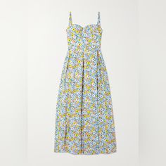 Brand New With A Tag No Trades Cotton Lemon Print Dress For Garden Party, Yellow Cotton Midi Dress For Garden Party, Yellow Cotton Midi Vacation Dress, Yellow Cotton Midi Dress For Vacation, Cotton Lemon Print Vacation Dresses, Summer Cotton Dresses With Lemon Print, Summer Cotton Dress With Lemon Print, Cotton Lemon Print Dress For Vacation, Yellow Cotton Sundress With Floral Print