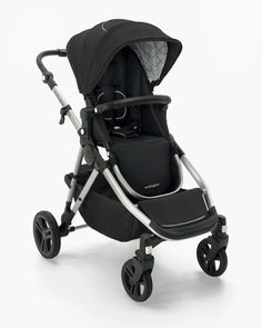 the stroller is black with silver trim