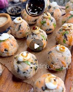 an assortment of appetizers on a cutting board