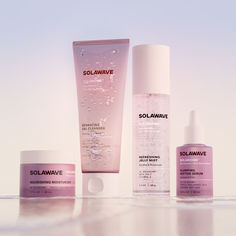 Get vibrant, dewy skin with our clean skincare line, powered by Solabiome - our proprietary blend of probiotics, peptides, and Triple Hyaluronic Acid. Nourishes & boosts your delicate skin barrier & microbiome for radiant skin.Solabiome brings your skin back to a healthy, hydrated, thriving baseline so it’s ready to take on the world. | Solawave Glowing Skin Starter Set Blue Light Therapy, Skin Quiz, Prebiotics And Probiotics, Peptide Serum, Acne Shop, Skin Therapy, Dewy Skin, Red Light Therapy, Gel Cleanser