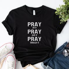 Bible Verse Christian Shirt, Faith Based Christian Clothing, Religious Tshirt , Inspirational Christian T-Shirt, Encouraging Gift, ORDERING PROCESS 🛍️: 1. Choose your size 📏. 2. Pick your color 🌈. 3. Add any customization or seller remarks if available ✏️. 4. Add the item to your basket 🧺. 5. Go back to add more items and checkout all at once 🛒. SIZING TIP📏: Take your favorite sweatshirt or tee, lay it on a flat surface and measure the width (armpit to armpit) and length (top to bottom), t Christian Sayings For Shirts, Inspirational Crew Neck Tops With Letter Print, Inspirational Black Pre-shrunk Top, Inspirational Black Cotton Tops, Inspirational Screen Print Crew Neck Top, Inspirational Black Tops With Text Print, Inspirational Text Print Black Tops, Inspirational Black Crew Neck T-shirt, Bible Verse Tshirts