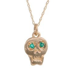 Hand-carved skull charm on delicate chain. 14k gold 16" chain Gold Skull-shaped Engraved Jewelry, Yellow Gold Skull Jewelry For Gift, Jewelry Making Business, Pear Earrings, Gold Heart Studs, Handmade Fine Jewelry, Skull Carving, Skull Necklace, Emerald Necklace