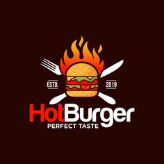 the logo for hot burgerer perfect taste, which is designed to look like a hamburger with