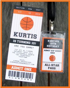 an orange and white ticket to a basketball game with the name kurits on it