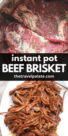 the steak is cooked and ready to be served on the grill with text overlay that reads instant pot roast brisket