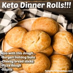 a plate full of bread rolls with the words keto dinner rolls you can eat bread again