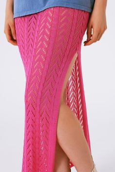 Introducing our Maxi Sheer Crochet Skirt in Pink, a boho-inspired piece that embodies elegance and charm. This skirt features a full length, adding a touch of sophistication and grace to your ensemble. Crafted with intricate crochet details, this skirt embraces a boho-chic vibe that is both captivating and stylish. The delicate crochet pattern adds texture and visual interest, making this skirt a standout piece in your collection.  Designed with an elastic waist, this skirt offers a comfortable