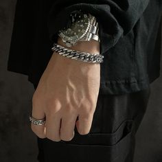 The model's height is 5' 7'' (170cm) and weighs 132 pounds (60kg) - Titanium Steel Jeffery Woods, Guys Accessories, Hands With Rings, Veiny Hands, Boy Type, Reckless Driving, Rabastan Lestrange, Cuban Chain Bracelet, Gentleman Aesthetic