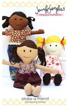 two dolls are sitting next to each other with the caption make a friend doll sewing pattern