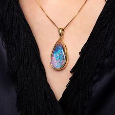 Australian Natural 11.87ct Boulder Opal Pendant Necklace in 18K Yellow Gold For Sale at 1stDibs Boulder Opal Jewelry, Australian Opal Pendant, Faberge Jewelry, Opal Gifts, Unique Opal, Boulder Opal Pendant, Gold For Sale, Opal Pendant Necklace, Australian Boulder Opal