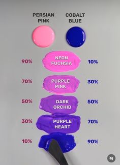 four different colors of paint are shown in this graphic above the words, neon fuchsia, pink, purple, dark orchid and purple heart