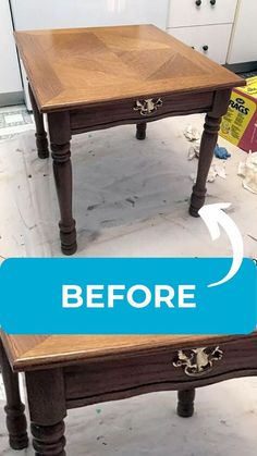 Before After Side Tables Makeover DIY Step Up End Table Makeover, Refinishing Side Table, Wood End Table Makeover, End Tables Refinished, Painted End Tables Diy, Side Table Painting Ideas Diy, Refinishing End Tables Diy, Refinish End Tables, Painting End Tables Ideas