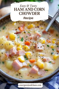 ham and corn chowder recipe in a bowl