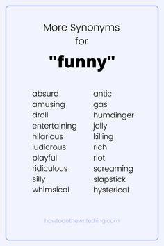 a poster with words that say more synonyns for funny