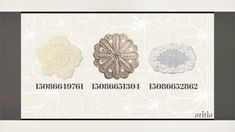 three different types of lace doily on a white and gray background with words below