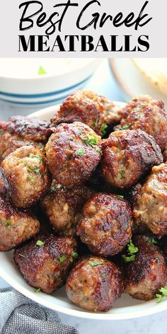 Greek Meatballs stacked up on a plate. Meatballs With Tzatziki Sauce, Greek Meatballs Recipe, Lamb Meatballs Greek, Ground Lamb Recipes, Simple Tomato Sauce, Ground Turkey Meatballs, Juicy Meatballs, Mediterranean Diet Recipes Dinners, Greek Dinners